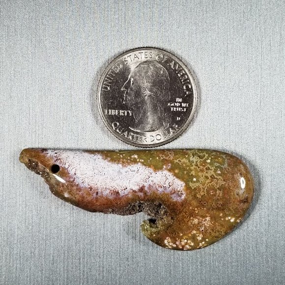 Large Drilled Ocean Jasper with Druzy * 56.70 x 24.92 x 6.87mm - Picture 3 of 16